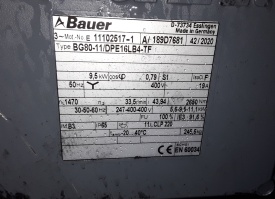 Reductor Bauer 9.5 kw, 33.5 rpm