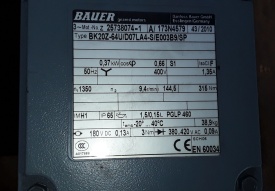 Reductor Bauer 0.37 kw, 9.4 rpm 