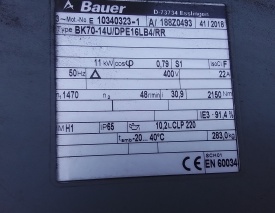 Reductor Bauer 11 kw, 48 rpm 