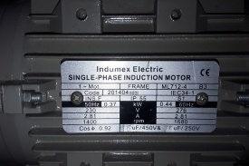 Elektromotor Indumex 0.37 kw, 1.400 rpm 230 volt 