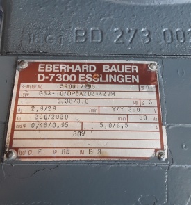 Reductor Bauer 0.36/3.6 kw, 2.9/29 rpm