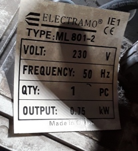 Elektromotor Electramo 0.75 kw, 2800 rpm 230 volt