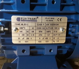 Elektromotor Electramo 0.18 kw, 2.750 rpm 230 volt