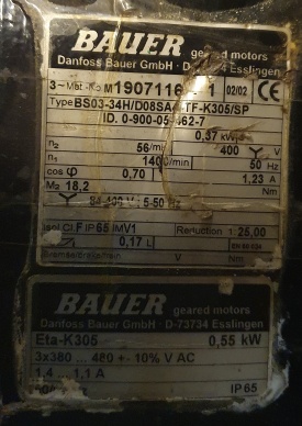 Reductor Bauer 0.37 kw, 56 rpm 