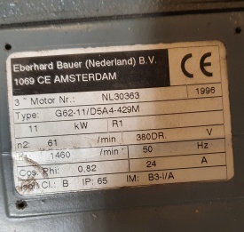 Reductor Bauer 11 kw, 61 rpm 