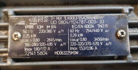 Reductor/variator Siemens 0.25 kw, 63 rpm 
