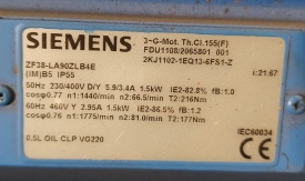 Reductor Siemens 1.5 kw, 66.5 rpm 