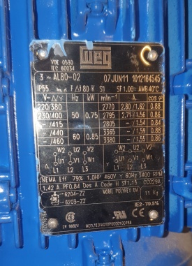 Electromotor WEG 0.75 kw, 2.770 rpm 